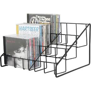 MyGift Modern Brass Tone Metal Wire CD Holder Storage Rack, 3 Tier Compact Disc Organizer Display Stand