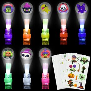 32Pcs Halloween Party Favor Finger Lights,Light Up Halloween Toys,Halloween Goodie Bag Stuffers,Halloween Gifts Treats Non Candy Classroom Prize for Kids with Extra 10 Sheets luminous stickers