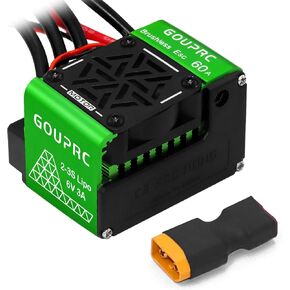 GOUPRC 60A Brushless RC ESC 2-3S Waterproof Electric Speed Controller for 1/10 Scale Accessories RC Truck Off-Road Car（Green） (60A Brushless)