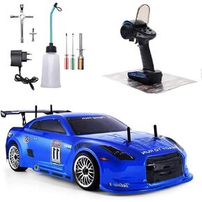 Nitro RC Cars Truck 1/10 Two Speed Nitro Gas Power Truck for Adult Professional Fast Drift Remote Control Car Nitrogen Drive 4WD 80KM/H Metal Chassis Gas Off Road Short Course Truck (Black)