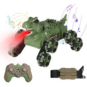 Dinosaur Remote Control Car, Monster Truck Toy, Transformer RC Car for Kids Ages 8-12, with Cool Lights, Roar, Spray, 360° Rotation, for Boys Girls.