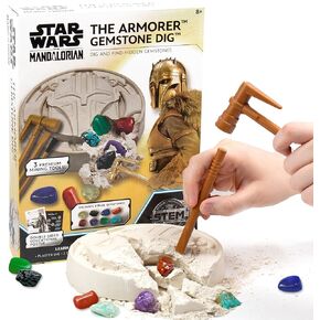 STAR WARS The Armorer Gemstone Dig, Reveal 8 Real Gemstones Inside The Armorer's Helmet, Including Amethyst, Quartz, Red Agate, Star Wars Toys, Science Kits for Kids Age 8-12, Excavation Toys