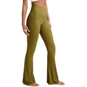 Women's Crossover Flare Leggings, High Waisted Wide Leg Flared Yoga Pants A-Black
