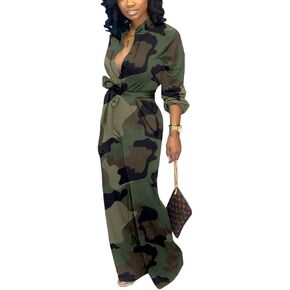 Yeshire Women's Sexy V Neck Camo Print Short Sleeve Drawstring Side Pockets Rompers Jumpsuits Clubwear
