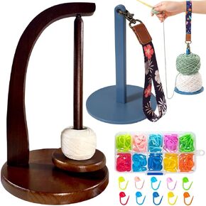 Yarn Holder for Knitting and Portable Wrist Yarn Holder Wooden Yarn Spinner for Crocheting Magnetic Yarn Ball Holder with 120pcs Stitch Markers Gift for Crochet Lovers