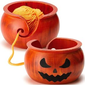 Sieral 2 جهاز كمبيوتر شخصى هالوين اليقطين الديكور الغزل السلطانية للكروشيه 6.5 × 6.5 × 3.9 بوصة وعاء الغزل الخشبي وعاء الحياكة حامل غزل الكروشيه لملحقات الكروشيه اليدوية هدايا الكروشيه، برتقالي in Kuwait