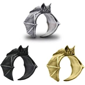 3 Pcs Halloween Bat Rings for Women Men Gothic Bat Ring Open Adjustable Black Punk Bat Wing Ring Gold Knuckle Finger Ring Halloween Jewelry for Women Men