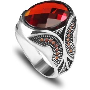 925 Sterling Silver Men's Garnet Stone Ring, Handmade Ring for Men, Gemstone Ring, Red Stone Silver Ring, Men's Ring, Gift for Him, Gift for Men