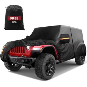 Waterproof Car Cover Custom Compatible with Jeep Wrangler 2 Door 1987-2023 JK JL CJ YJ TJ, All Weather Sun Rain UV Dust Snow Protection Outdoor Car Cover with Driver Door Zipper