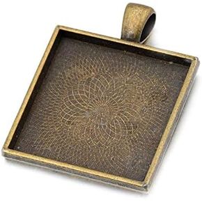 SHUNAE 20pcs 25mm Bronze Silver Square Cabochon Pendant Base Settings Jewelry DIY Blank Trays for Necklace and Key Rings making (silver)