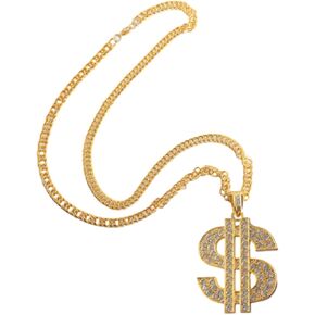 Gold Chain with Dollar Sign Hip Hop Dollar Necklace Plated Chain for Men with Dollar Sign Pendant Necklace Big Money Necklaces
