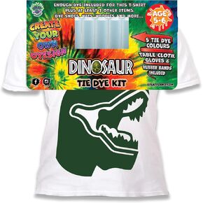 Splat Planet Dinosaur DIY Tie Dye T-Shirt Kit. Five Fabric Textile Paint Colors, Apron. Create Your own tie dye t-Shirt.