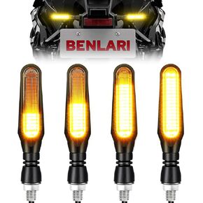 Benlari 4PCS Flowing LED Motorcycle Turn Signals 12V Super Bright Universal Sequential Front Rear Turn Signal Lights Compatible with Harley Honda Yamaha Triumph Suzuki Kawasaki, Amber