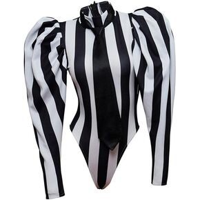 VEECOOCOS Beetle Bombshell Costume Women's Sexy Black White Striped Bodysuit