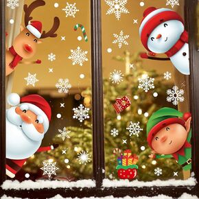113 PCS Christmas Snowflake Window Cling Stickers Christmas Window Clings for Glass Windows Xmas Decals Decorations Holiday Snowflake Santa Claus Reindeer Decals for Party