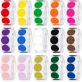 15000 Pcs 1 Inch Round Color Coding Labels Circle Dot Stickers Circle Sticker Labels Colored Circle Stickers Color Circle Labels for Office, Student, Classroom, 15 Colors