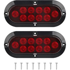 2Pcs Trailer Truck LED Sealed RED 6" Oval Stop/Turn/Tail Lights Flush Mount Waterproof for Truck RV Bus Lorry Low-High Brightness 12V DC