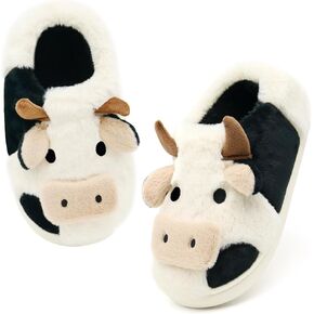 Cute Cow Slippers for Women Men, Fuzzy Cartoon Animal Slippers, Funny Indoor Bedroom Kawaii Plush Cozy Slipper