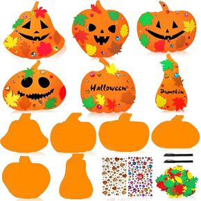 Aiofaervy 30 Pieces Halloween Foam Pumpkin Craft Kits Decorations DIY Foam Pumpkin Stickers with Fall Maple Leaves Rhinestone Stickers for Halloween Thanksgiving Art Crafts Decorations