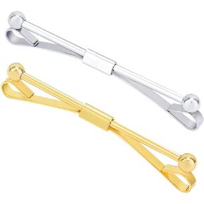 Elandy 2Pcs Mens Tie Clips Shirt Collar Clip Necktie Bar Pinch Clip with Gold Silver Tone Business Tie Pins Collar Holder for Anniversary Wedding Party Meeting