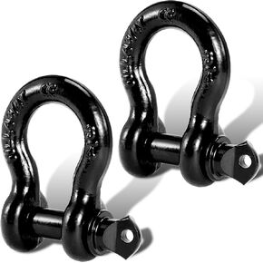 3/4" D Ring Shackles with 9/16" Screw Pin, 44,000 lbs Break Strength, Heavy Duty Clevis Shackles (Black) for Jeep, Truck, SUV, Trailer, ATV, UTV（2pcs）