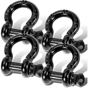 1/2" D Ring Shackles with 9/16" Screw Pin, 26,400 lbs Break Strength, Heavy Duty Clevis Shackles (Black) for Jeep, Truck, SUV, Trailer, ATV, UTV（4pcs）