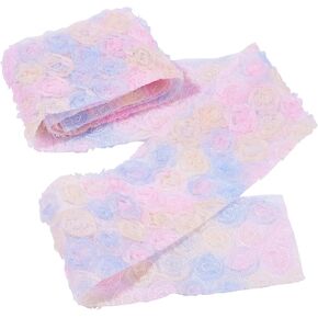 Beadthoven 1 Yard 2-3/8" 3D Rose Flower Embroidered Lace Trim Ribbon Colorful Flower Chiffon Ribbon Embroidered Fabric Appliques Lace Ribbon for Sewing Crafts Headbands Wedding Dress Embellishment