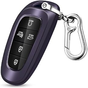 QBUC for Hyundai Key fob Cover,TPU 360 Degree Car Key Case Protector with Keychain Compatible with 2022 2021 2020 Hyundai Sonata Santa fe Tucson Keyless Entry 3/4/5/7 Buttons Smart Key(purple black)