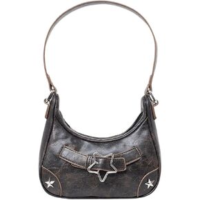 MakeMeChic Women's PU Leather Top Handle Buckle Medium Square Bag Vintage Shoulder Handbags Hobo Bags