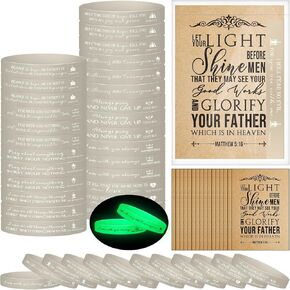 HyDren 36 Sets Christian Gifts Bible Verse Bracelets Luminous Religious Silicone Wristbands Prayer Bookmarks Opp Bags Grandparents Day Gifts for Church Sunday School Teacher Appreciation Day Gift