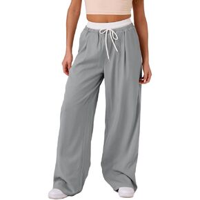 Acelitt Womens Casual Drawstring Elastic Waist Loose Wide Leg Pants with Pockets