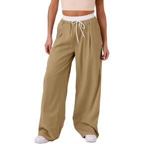 Acelitt Womens Casual Drawstring Elastic Waist Loose Wide Leg Pants with Pockets