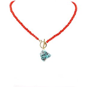 Irregular Turquoise Pendant Necklace for Women Gemstone Beaded Necklace