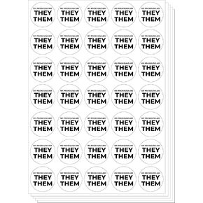 They Them Stickers Decal - Bulk They/Them Pronouns Gender Identity for Conference - They Them Their Badges Name Tags (5 Sheets)