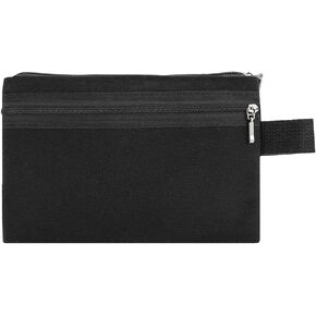 2 Pack 7 x 5 Inch Multipurpose Zippered Bags with 2 Compartments, Tools Keys Pens Small Gadgets Pouches, Smartphone Accessories Organizer, Cotton Canvas Water Resistant, Travel Office Outdoor, Black