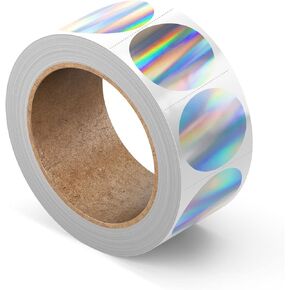 Mobiusea Creation Holographic Stickers | 1 Inch | 1000pcs in a Roll | Perforated Round Color Coding Circle Dot Labels | Metallic Shinny Rainbow Effects for Envelop Seals, Colored Dot Stickers