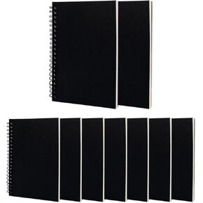 DSTELIN Blank Spiral Notebook, 9-Pack, Soft Cover, Sketch Book, 100 Pages / 50 Sheets, 7.5 inch x 5.1 inch, 100GSM, (Black)