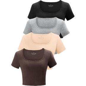 Square Neck Crop Tops for Women Workout Tops Trendy Going Out Tops Gym Summer Shirts 4 Pack in Kuwait