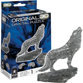 BePuzzled Original 3D Crystal Jigsaw Puzzle - Wolf Animal Assembly Brain Teaser, Fun Model Toy Gift Decoration for Adults & Kids Age 12 and Up, Clear, 37 Pieces (Level 1)