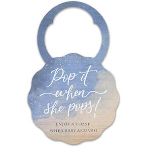 Summer-Ray 50pcs Pop it When She Pops Mini Champagne Baby Shower Tags Wine Bottle Tags in Watercolor Design (Blue Galaxy)
