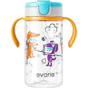 Evorie Tritan Toddler Sippy Cup with Silicone Straw, Spill-Proof Straw Water Bottle for Kids 1-4 Years Old, 10 oz, Removable Handles, Ideal for School in Kuwait