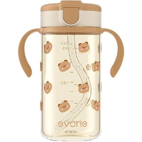 Evorie Tritan Toddler Sippy Cup with Silicone Straw, Spill-Proof Straw Water Bottle for Kids 1-4 Years Old, 10 oz, Removable Handles, Ideal for School