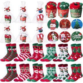 Chuarry 12 Pairs Fuzzy Christmas Socks Gifts DIY Cupcake Socks Soft Fluffy bed socks for women Thick Winter Socks with Gift Box for Christmas Teacher Colleague Gifts Women Stocking