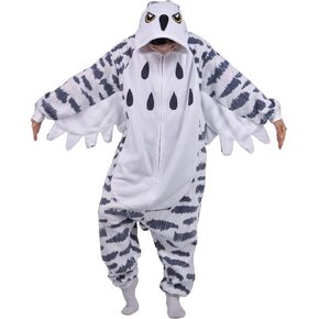 LorranTree Adult Onesie Snowy Owl Costume Animal Bird One Piece Pajamas Halloween Homewear Jumpsuit Women Unisex Sleepwear