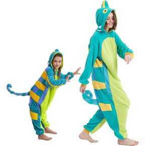 DELEY Unisex Kid Chameleon Onesie, One Piece Aniamal Pajamas, Halloween Cosplay Costume Homewear Jumpsuit Blue Green
