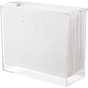 Estune Acrylic File Box Organizer with 24 Pcs Hanging File Holders Letter Size, Acrylic Hanging File Folder Organizer Clear Slim File Box with Handles for Desk Home Office(White, Formal) in Kuwait