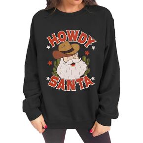 المرأة عيد الميلاد البلوز الرجعية سانتا كلوز الجرافيك البلوز خمر Crewneck كم طويل عادية عيد الميلاد عطلات القمم