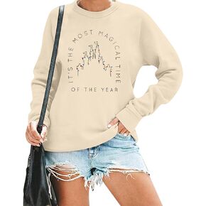VILOVE Merry Christmas Sweatshirt Women Magical Christmas Shirt Christmas Lights Pullover Xmas Long Sleeve Tshirt