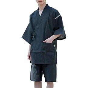 Men's Japan Kimono Jimbei SIJIRAORI Jinbei Set Yukata Loungewear Bathrobe