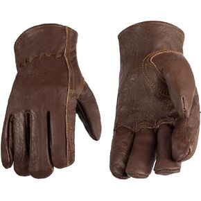 Premium Buffalo Leather Gloves,Unlined Work Gloves (Brown/Cognac)